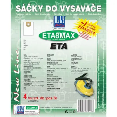 sáčky z mikrovlákna Jolly ETA8MAX, (balení 4 ks), pro vysavače ETA Astro, Apollo, Quinto, Nobless